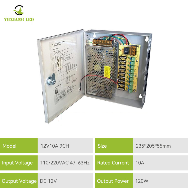 Caixa de fonte de alimentação CCTV 12V 10A 9CH