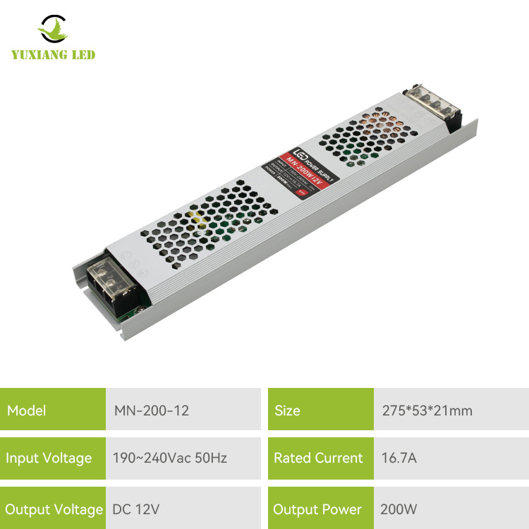 Fonte de alimentação LED ultrafina 12v 200w