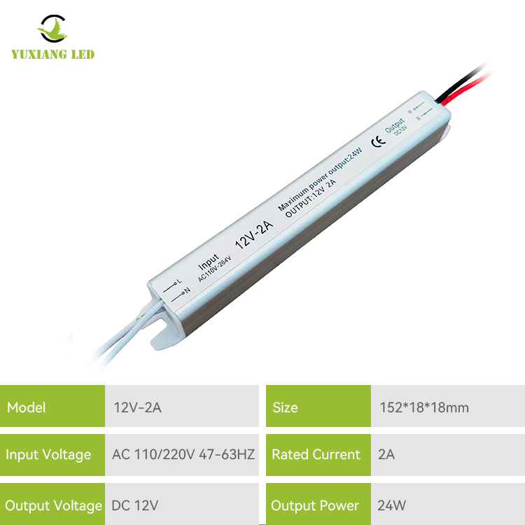 fonte de alimentação conduzida ultra fina ultra estreita prateada de 12V 2A 24W