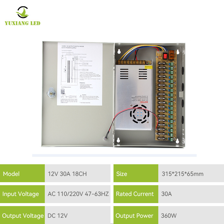 Caixa de fonte de alimentação CCTV 12V 30A 18CH