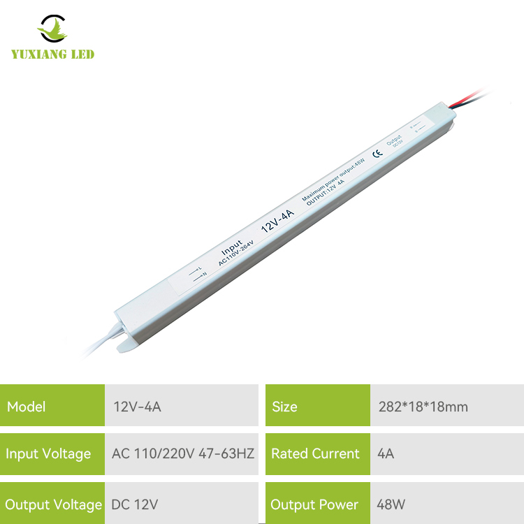 fonte de alimentação conduzida ultra fina ultra estreita prateada de 12V 4A 48W