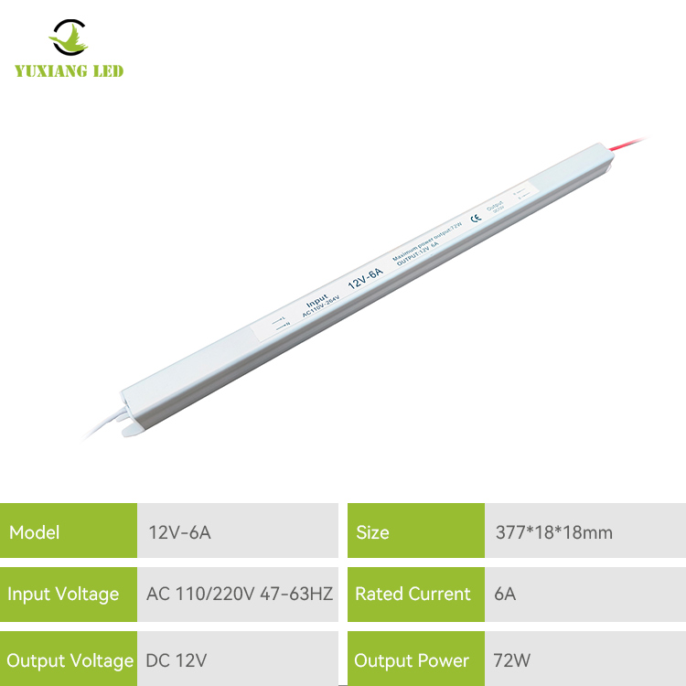 fonte de alimentação conduzida ultra fina ultra estreita prateada de 12V 6A 60W