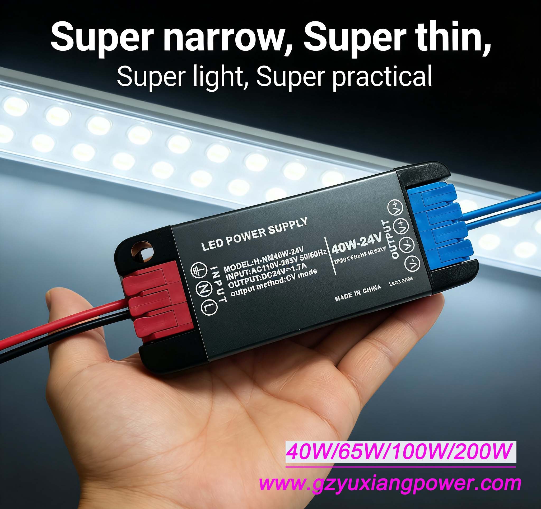 Fonte de alimentação de iluminação LED DC ultrafina com faixa de tensão ampla de 12V / 24V, tamanho pequeno, alta potência.