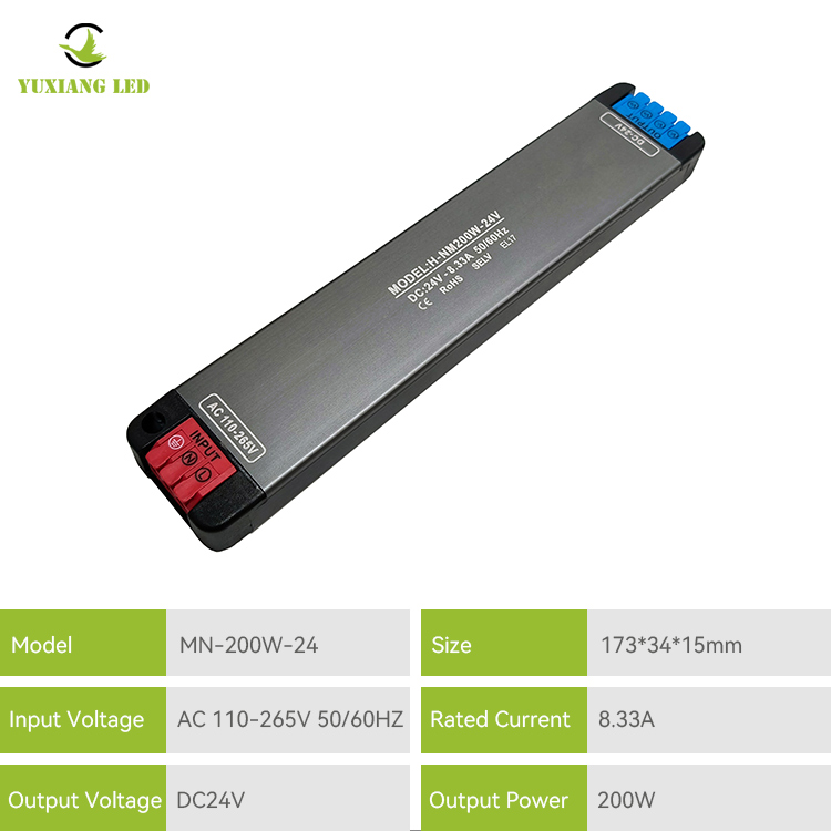 Fonte de alimentação DC ultrafina mini LED de ampla tensão 24V200W