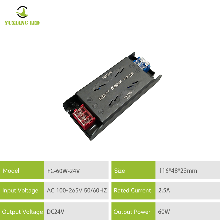Fonte de alimentação LED semi-potada FC 24V 60W Slim
