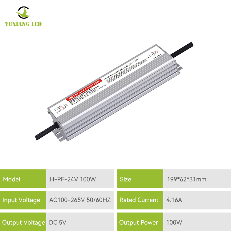 Fonte de alimentação conduzida impermeável alta do PF Ip67 24v 100w