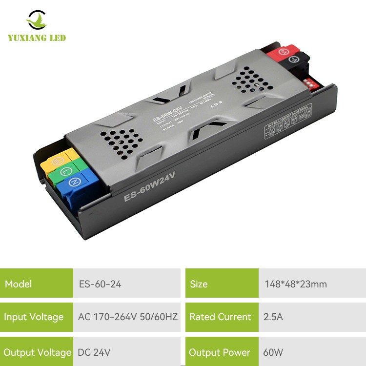 Fonte de alimentação linear LED semi-vaso regulável modelo ES 24V 60W
